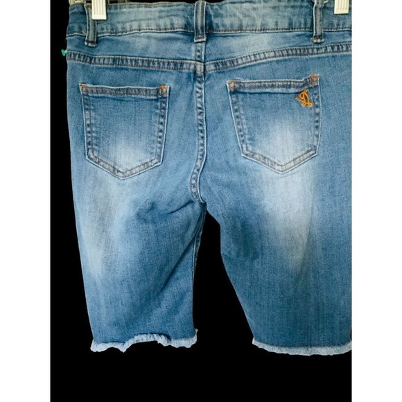 VIP GIRLS RIPPED DISTRESSED 5 POCKET DESIGN BLUE DENIM JEAN SHORTS SIZE 1/2 - Picture 10 of 16